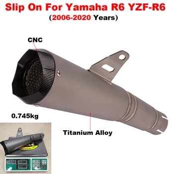Motorcycle Exhaust Titanium Alloy Tube 45mm Muffler Escape Moto With Middle Link Pipe Slip On For Yamaha R6 YZF-R6 2006 - 2020