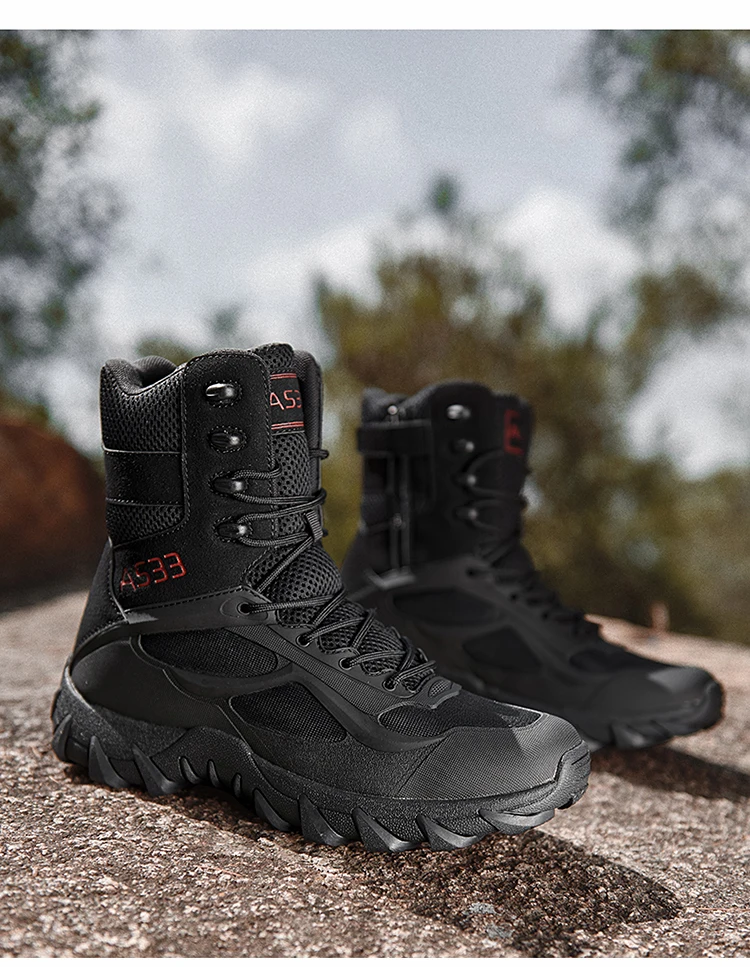 Taktische Militärstiefel für Herren, verschleißfest, rutschfest, Wanderschuhe, Kampfschuhe, Outdoor-Stiefel für Camping, Jagd, Arbeit, Übergröße 39–47 – Detail 11