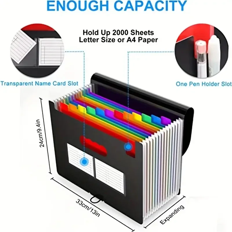 File folder organizer 12 Pockets A4 Size Expanding Portable Accordian File Box for Classroom Office