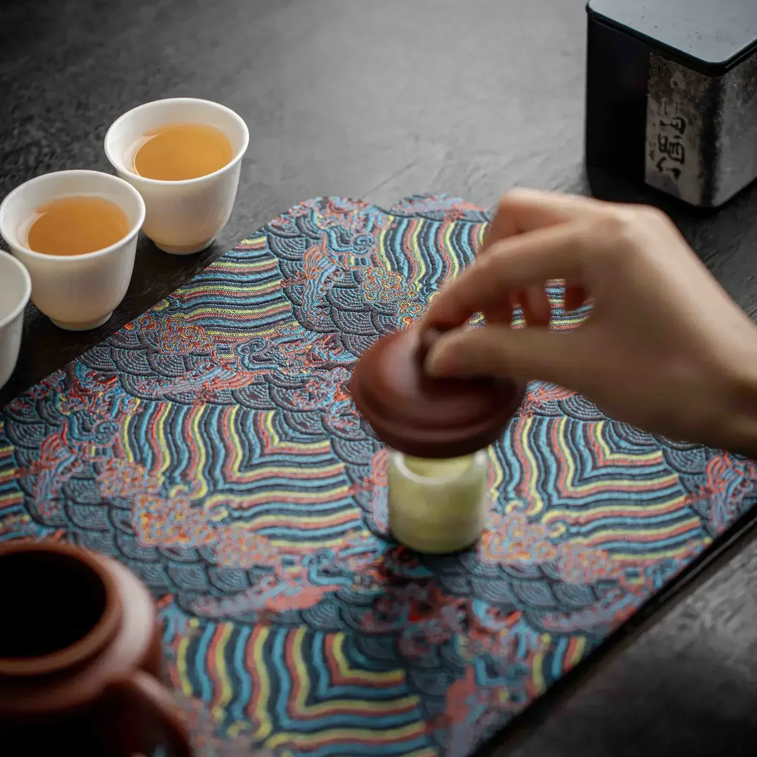 Double-Sided Brocade Tea Mat - Chinese Zen Style Non-Slip Dry Brewing Pad for Tea Ceremony Vintage Table DecorTraditionalCoaster