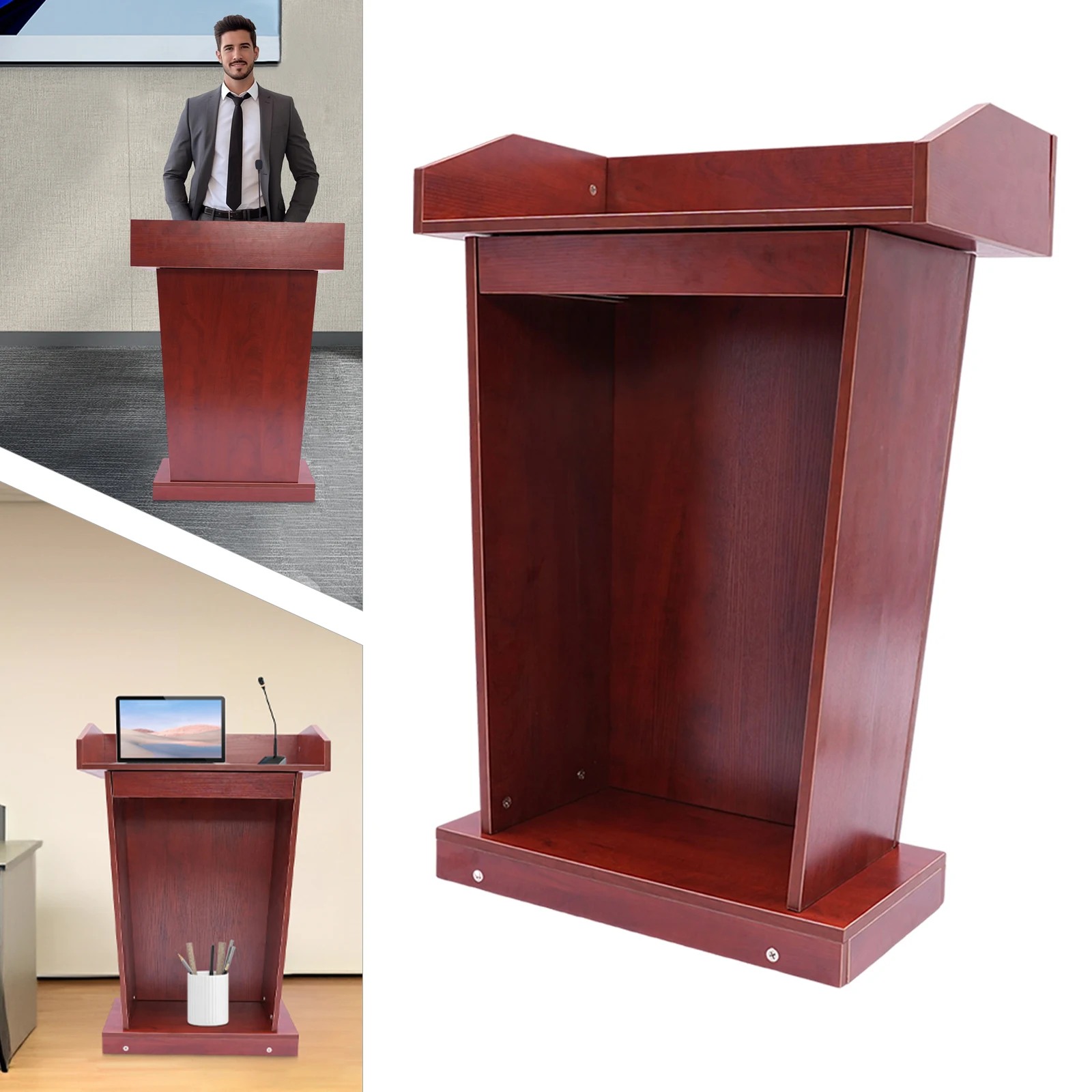 Wooden Church Classroom Lecture Stand Presentation Stand for Office Church Paint-Free Stable Structure Raised Edges