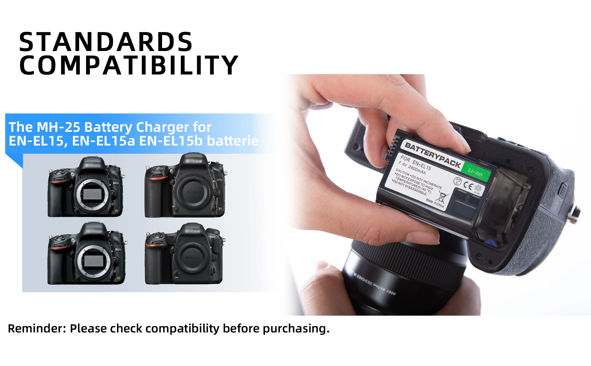 KUTOUMH-25 Charger for Nikon EN-EL15 EN-EL15a EN-EL15b Battery for Nikon D500 D600 D610 D750 D780 D800 D800E Coolpix Z5 Z6 Z6 V1
