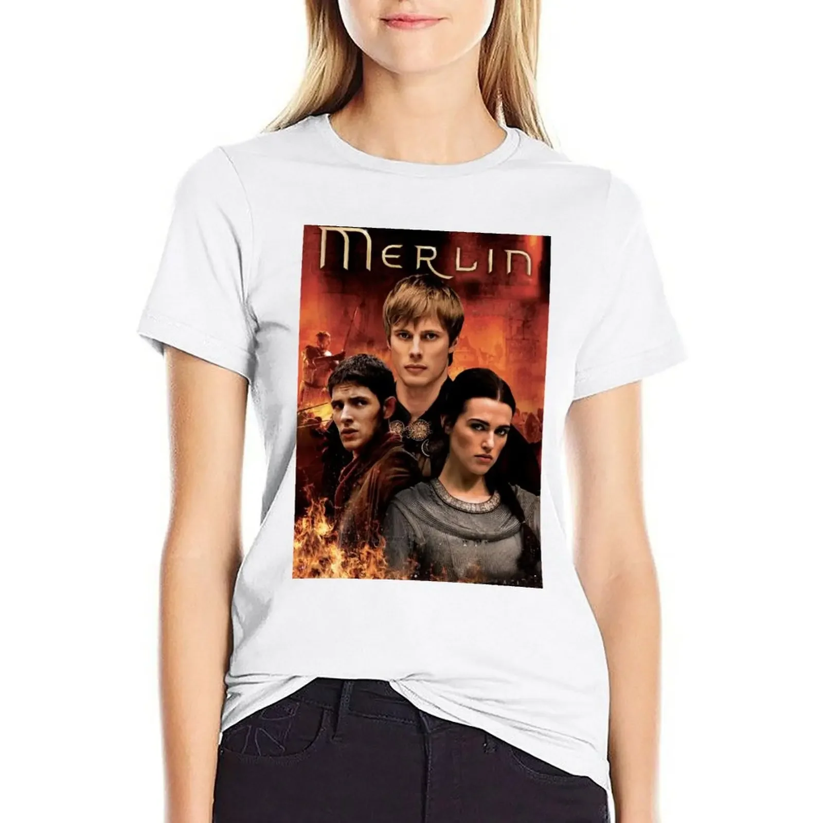 

merlin T-shirt Aesthetic clothing graphics tops t-shirt dress for Women graphic