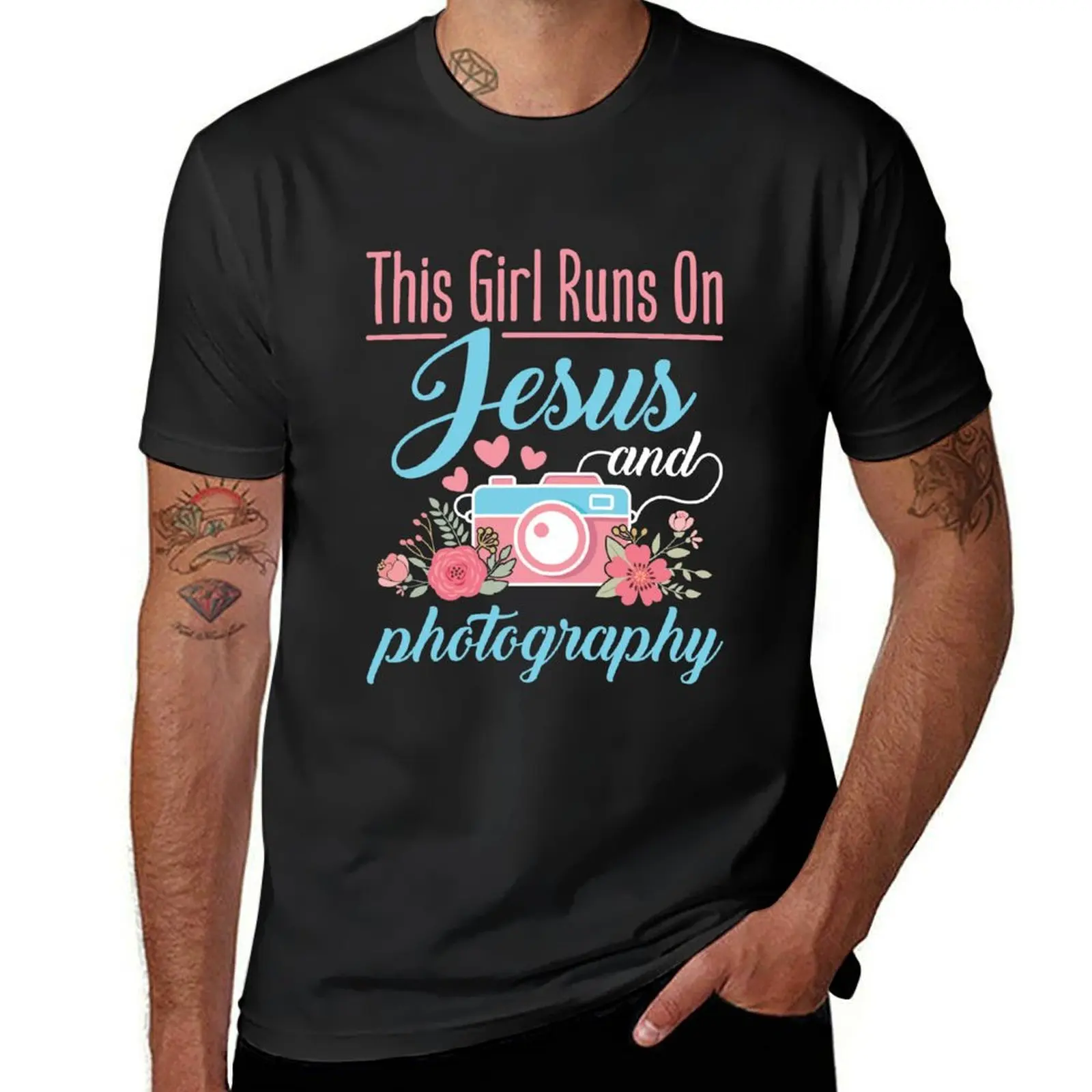 

Cute Photographer This Girl Runs on Jesus and Photography T-Shirt vintage plus sizes graphics mens graphic t-shirts anime