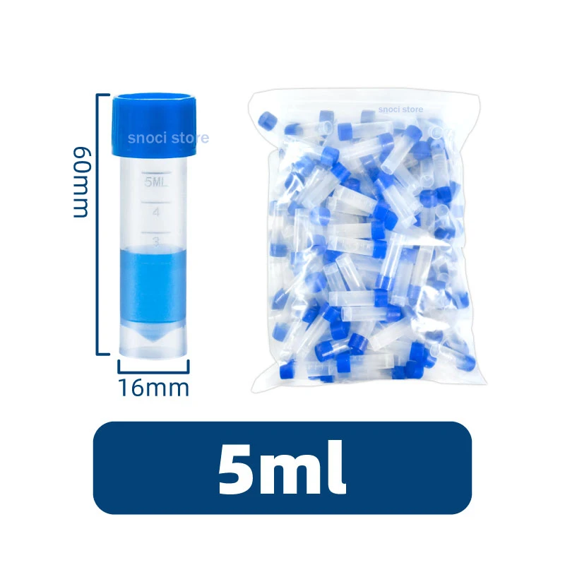 Plastic Test Tubes Centrifuge Tube 5ml PP Lab Cryopreservation Tube Cryotube Freezing Tubes Volume Vials Bottles With Screw Cap 100pcs