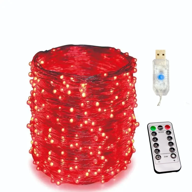 thumbnail image 1 of Cadena de luces LED USB de 5 m, 10 m, 20 m y 30 m, 8 modos, control remoto, guirnaldas de hadas, decoración navideña para bodas y fiestas, lámparas de Año Nuevo, 1 of 5
