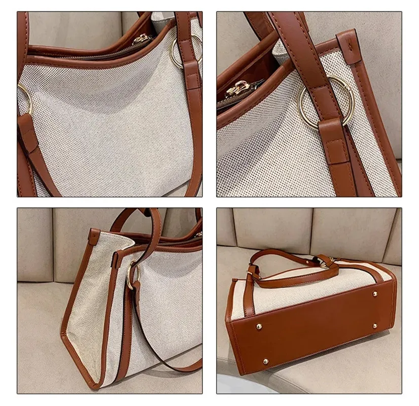 Large Capacity Patchwork Tote Handbags Female Canvas Big Purse Bag For Women New Fashion Design Shoulder Bag Underarm Bag Ladies