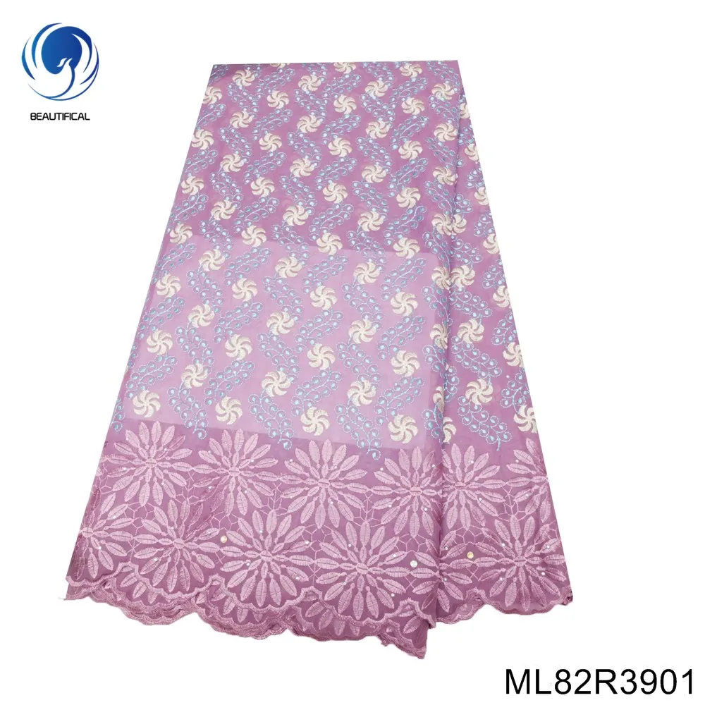 

2023 New Light Pink Luxury Swiss Lace Wedding Nigerian Party Dress High-quality 100% Cotton Fabric Embroidery ML82R39