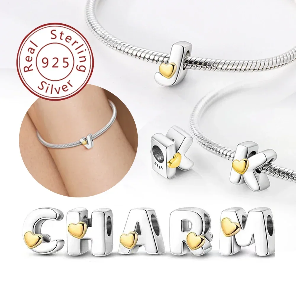 925 Sterling Silver 26 A-Z Letter Charms Beads Fit Charm Original Bracelet for Women DIY Fine Jewelry Gifts charm beads jewelry