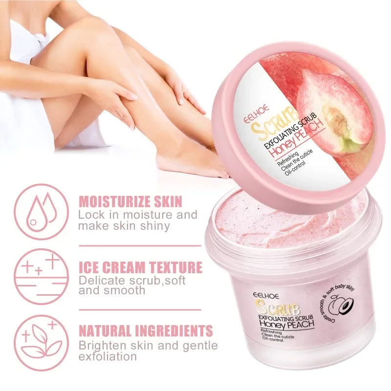 Peach Body Scrub Deep Cleaning Exfoliation removal Chicken Skin Melanin fade Repair whitening brighten Care cream peeling scrubs 4