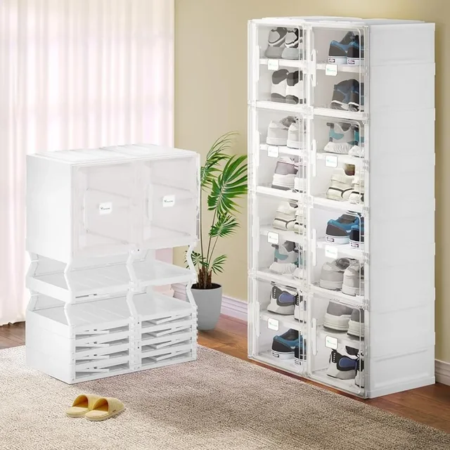 Shoe cabinet storage box, stackable transparent shoe cabinet without installation, hallway, folding shoe box with door 1