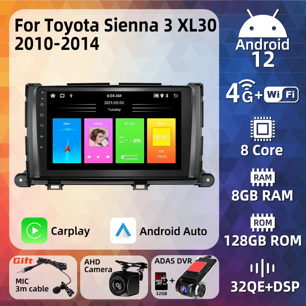 

For Toyota Sienna 3 2010 - 2014 Android 2 Din Car Radio Multimedia WIFI FM BT GPS Navigation Player Stereo Head Unit Autoradio