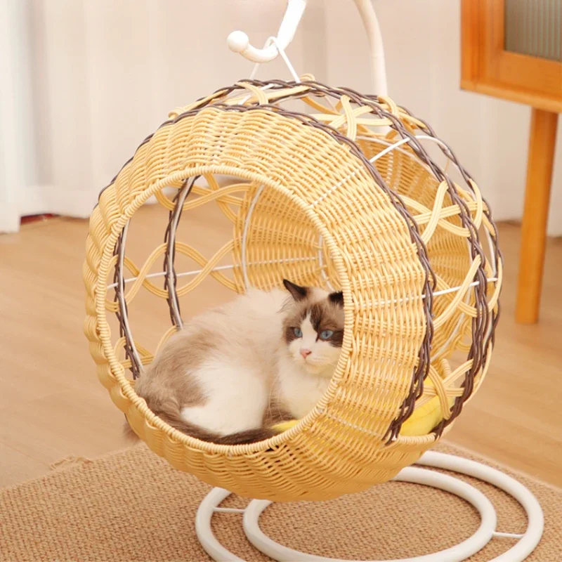 Rattan Pet Rocking Nest Cat Cradle House Super Large Hanging Basket Removable Washable Nest Cat Bed for All Seasons