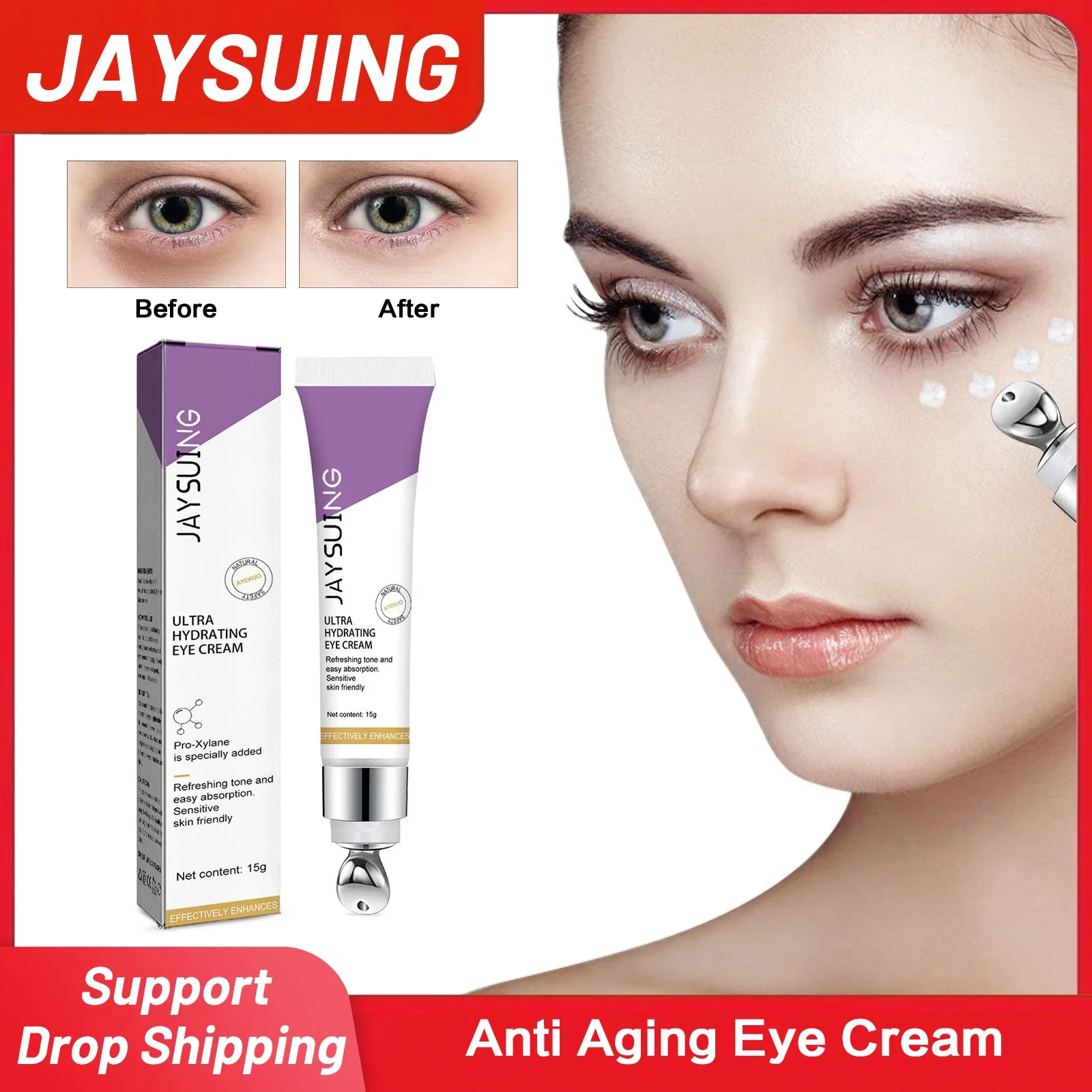 Anti Aging Eye Cream Fade Fine Lines Dark Circles Improve Puffiness Reduce Wrinkle Under Eyes Moisturizing Brighten Eye Care 15g
