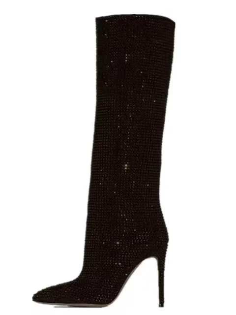 Women High Heel Boots Women's New European and American Fashion Show Starry Sky High-heeled Rhinestone Pointed Nightclub Four Seasons Boots