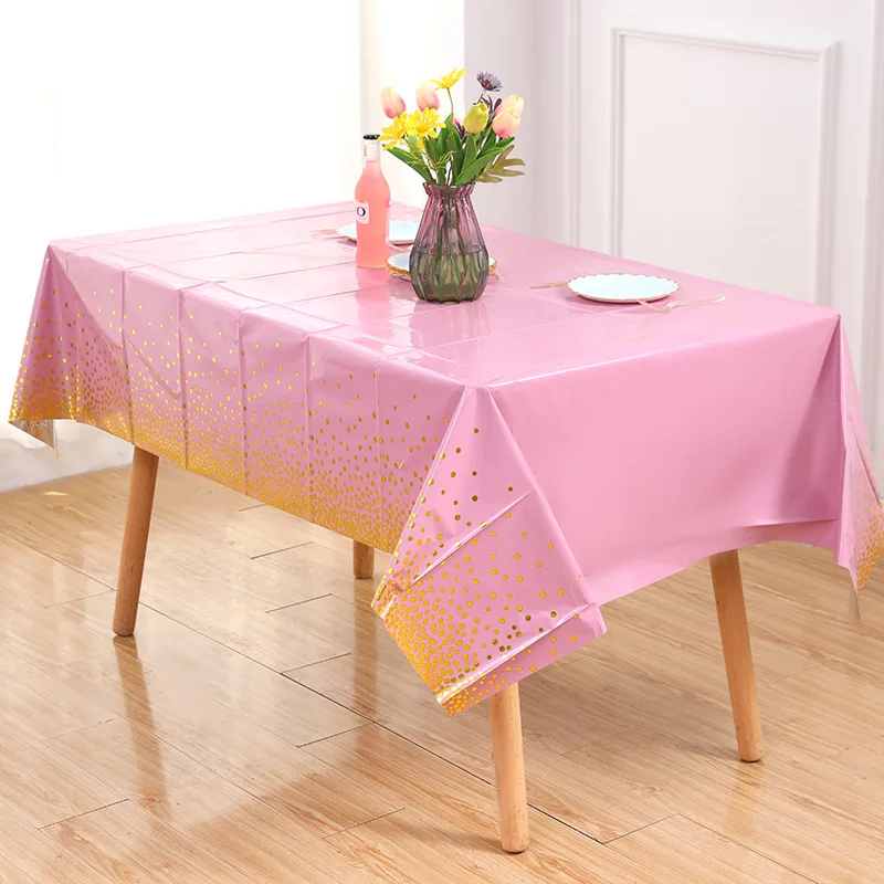 

New PET Aluminum Film Disposable Bronzing Dot Tablecloth Birthday Party Scene Decoration Tablecloth S1256