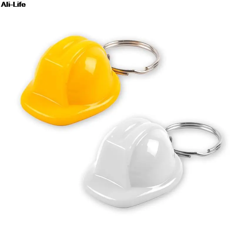 1PC Safety Helmet Hard Hat Event Holiday Creative Yellow/White Color Keychain Jewelry Gifts for Women Men