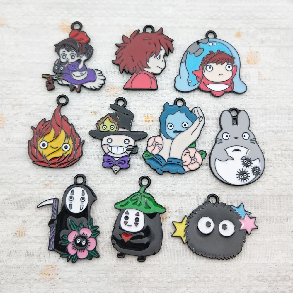 Set of 10 Black Plated Cartoon Charms for DIY Jewelry and Crafts