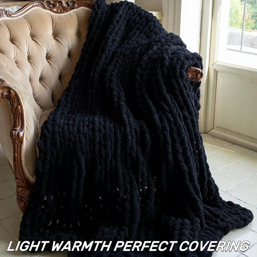 Luxury Soft Cozy Extra Large Chunky Knit Blanket in Black 80 x 90 Inches 100 Woven Rope Knot Throw Blanket for Couch Sofa Home