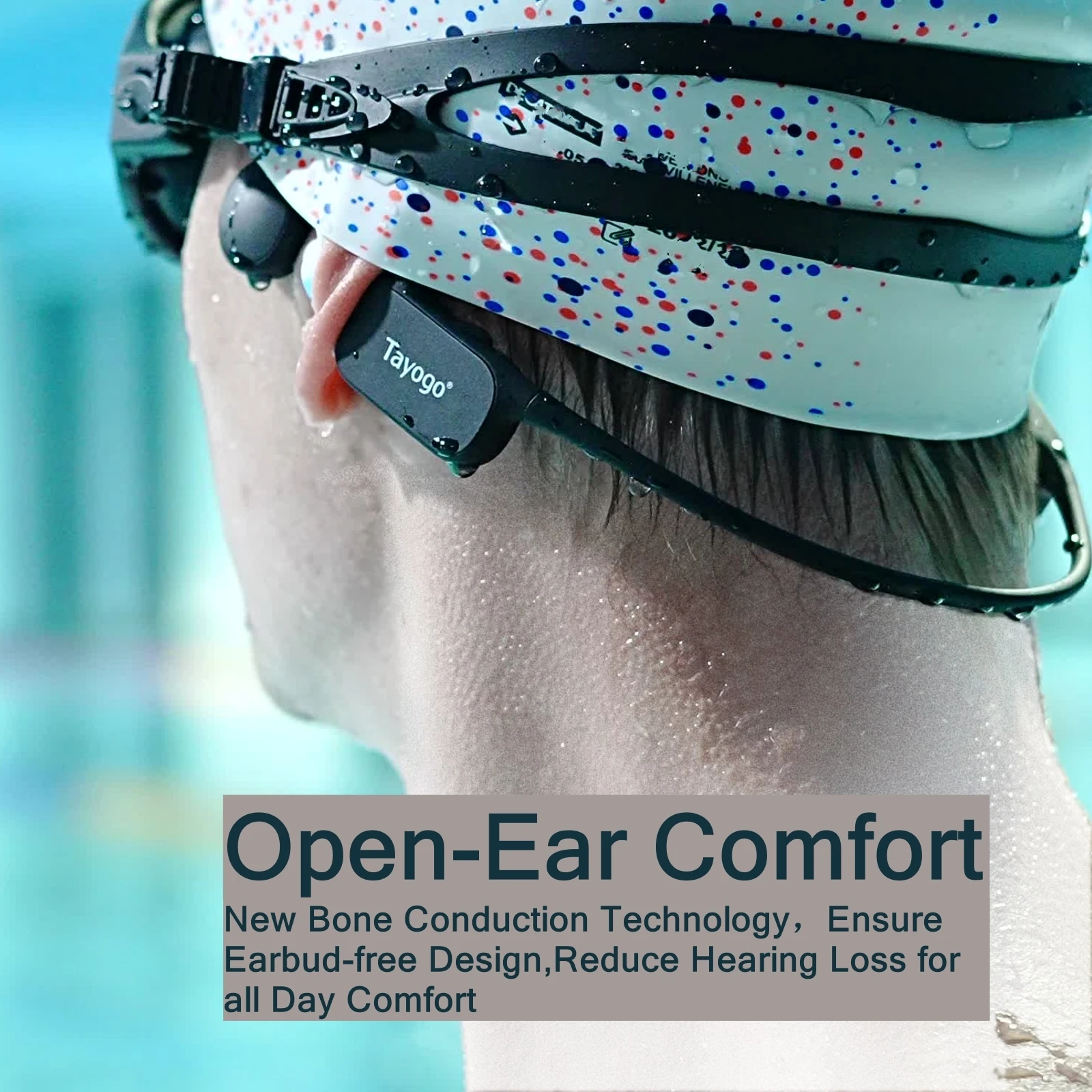 Tayogo Bone Conduction Swimming Headphones, Bluetooth IP68