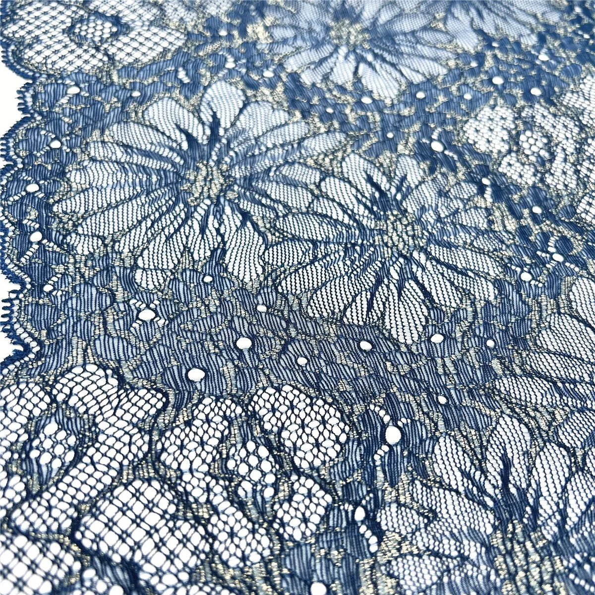 3y/lot Width 23cm Dark Blue With Gold Elastic Stretch Lace Trim 4
