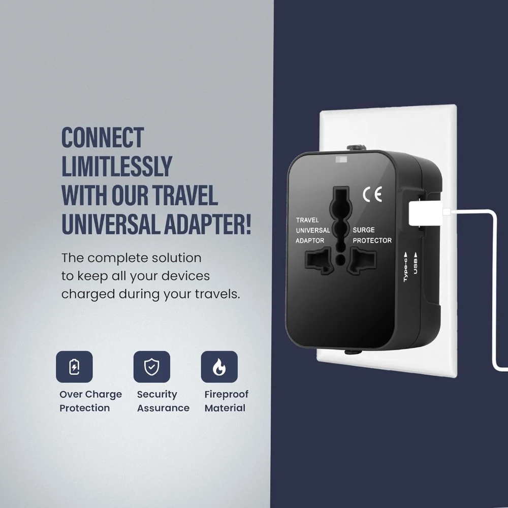 Universal Travel Adapter, All-in-One, Worldwide, USB/USB-C, Compatible with Apple Devices, Intl. Power Solution
