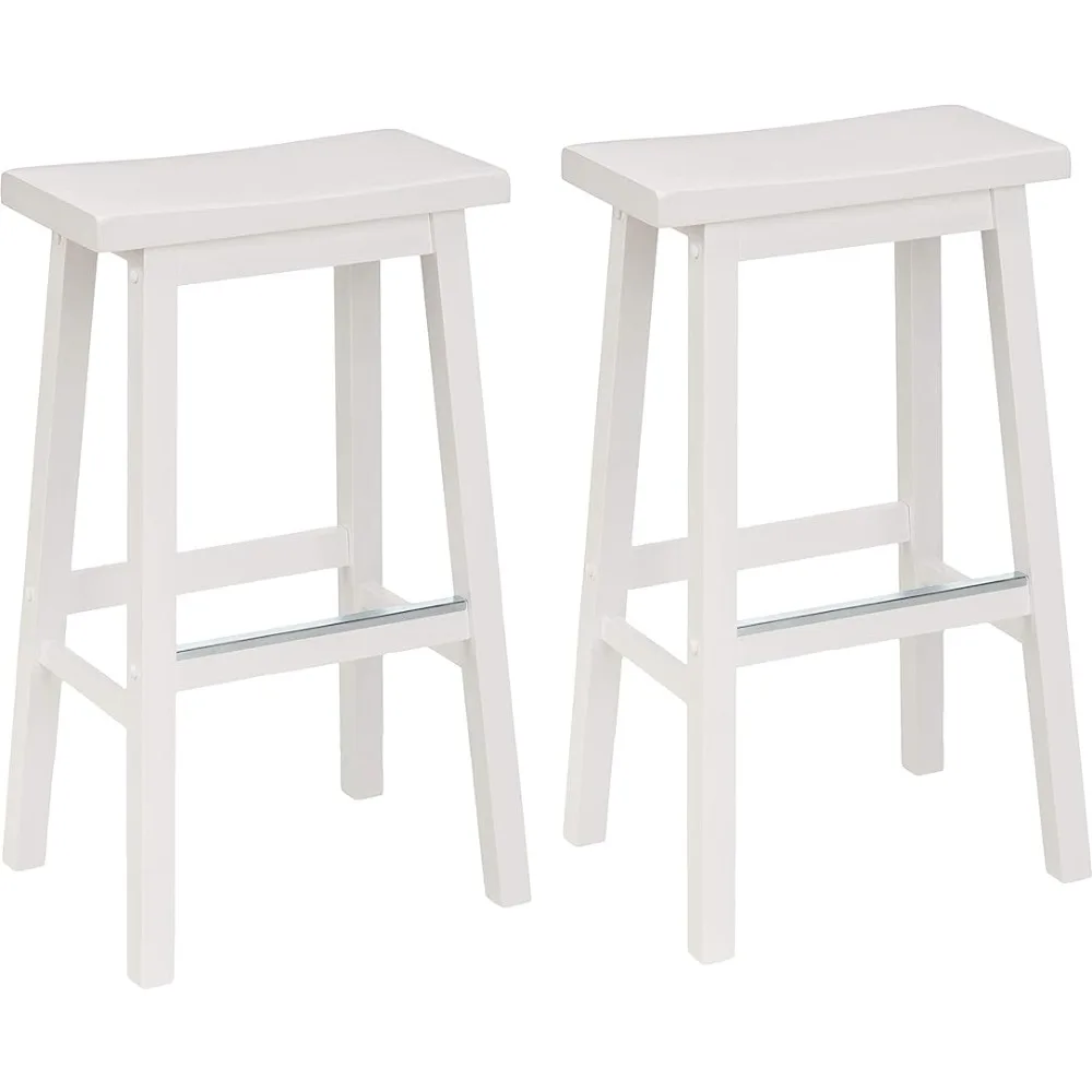 

Solid Wood Saddle-Seat Kitchen Counter Barstool, 29-Inch Height, White - Set of 2 Bar Stools Set of 2