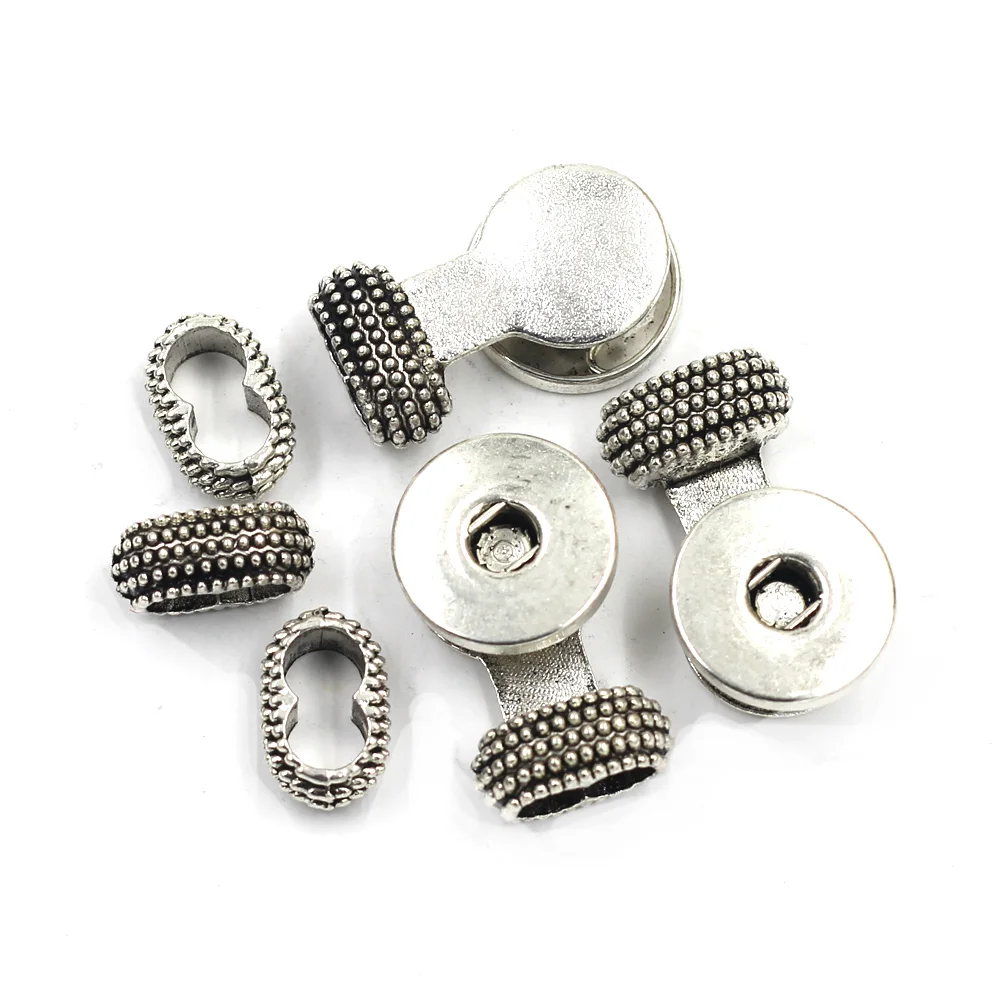 

End Beads Cap Dot Round Silver Tone Fit 18mm Snap Buttons Charms Bracelets Necklaces Jewelry DIY Making Findings 31x19mm