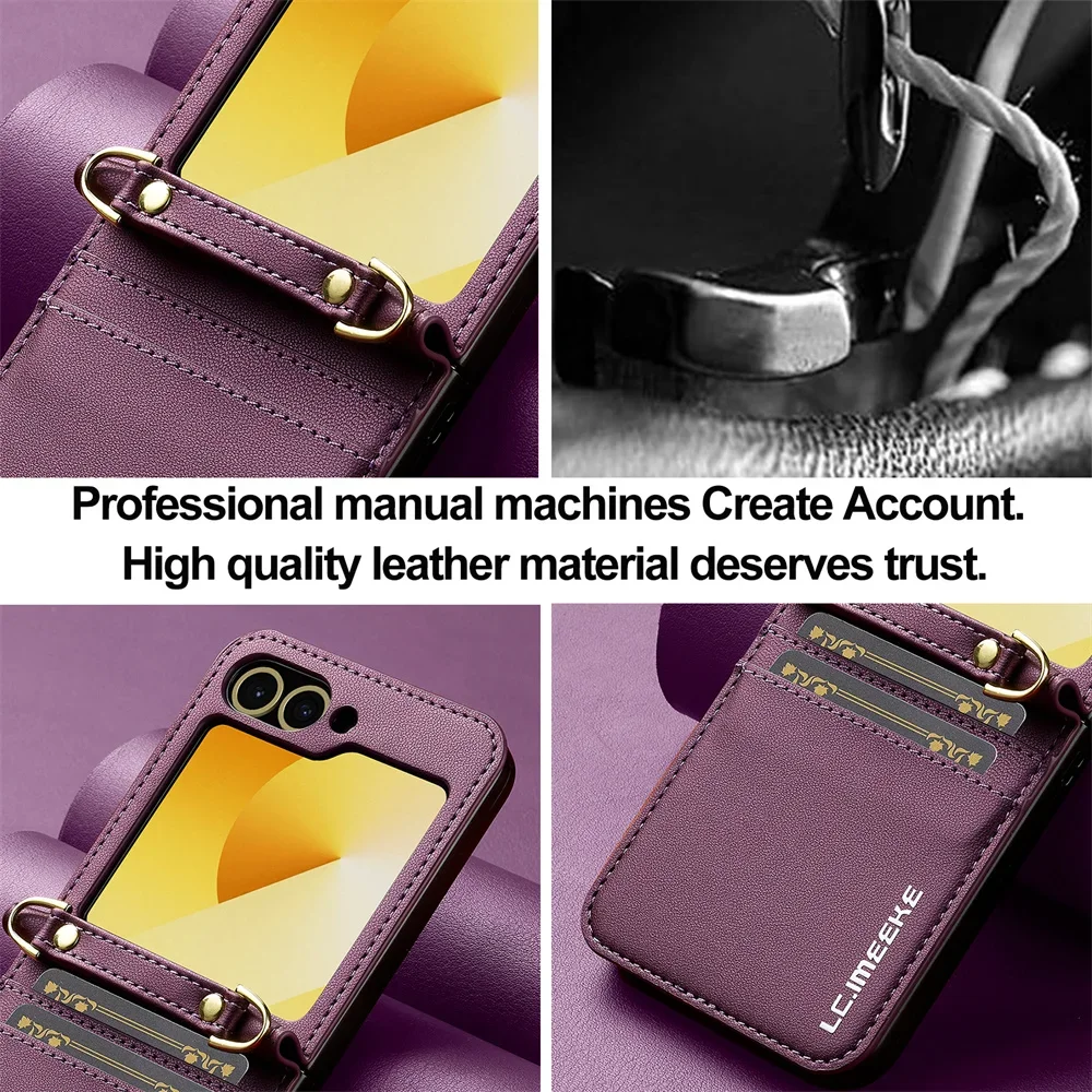 Crossbody Wallet Case with Card Holder and Hand Strap - Leather Cover
