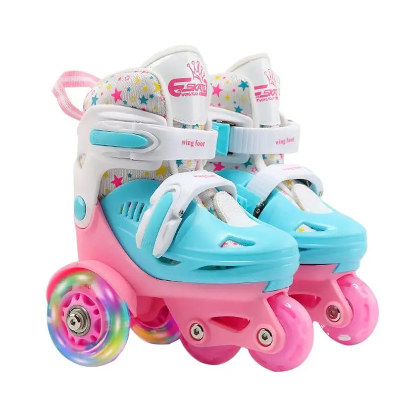 Adjustable Roller Skate For Kids Girls Boys Light Up Flash Wheels 4 Wheels 2 Row Line Outdoor Sneakers Rollers Skating Shoes
