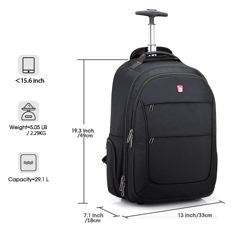 OIWAS Men's Trolley Backpack Business Travel Bag With Wheels Large ...