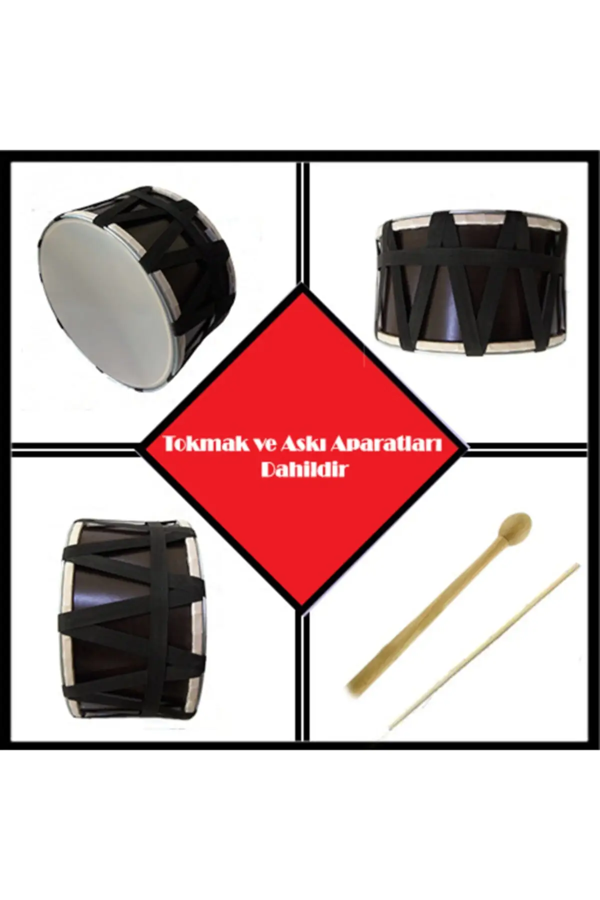 Children's Drum Made of Real Material - Mallet and Stick Included 30 Cm High Sound Quality Toy For Kids