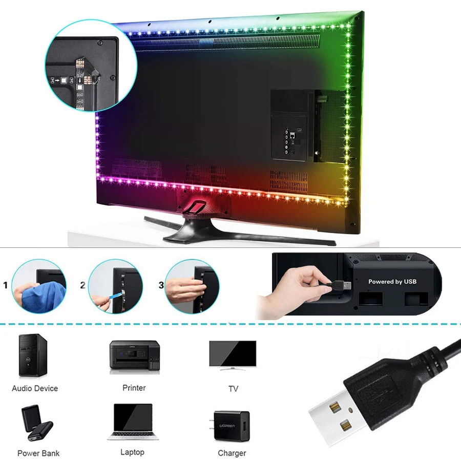 LED 스트립 빛 5050 USB 블루투스 유연한 램프 테이프 RGB 리본 1M 2M 3M 4M 5M DC 5V 장식 TV 백라이트
