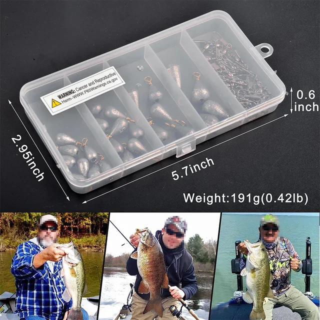 50Pcs/Box Fishing Weights Sinkers Kit Drop Shot Weight Bass