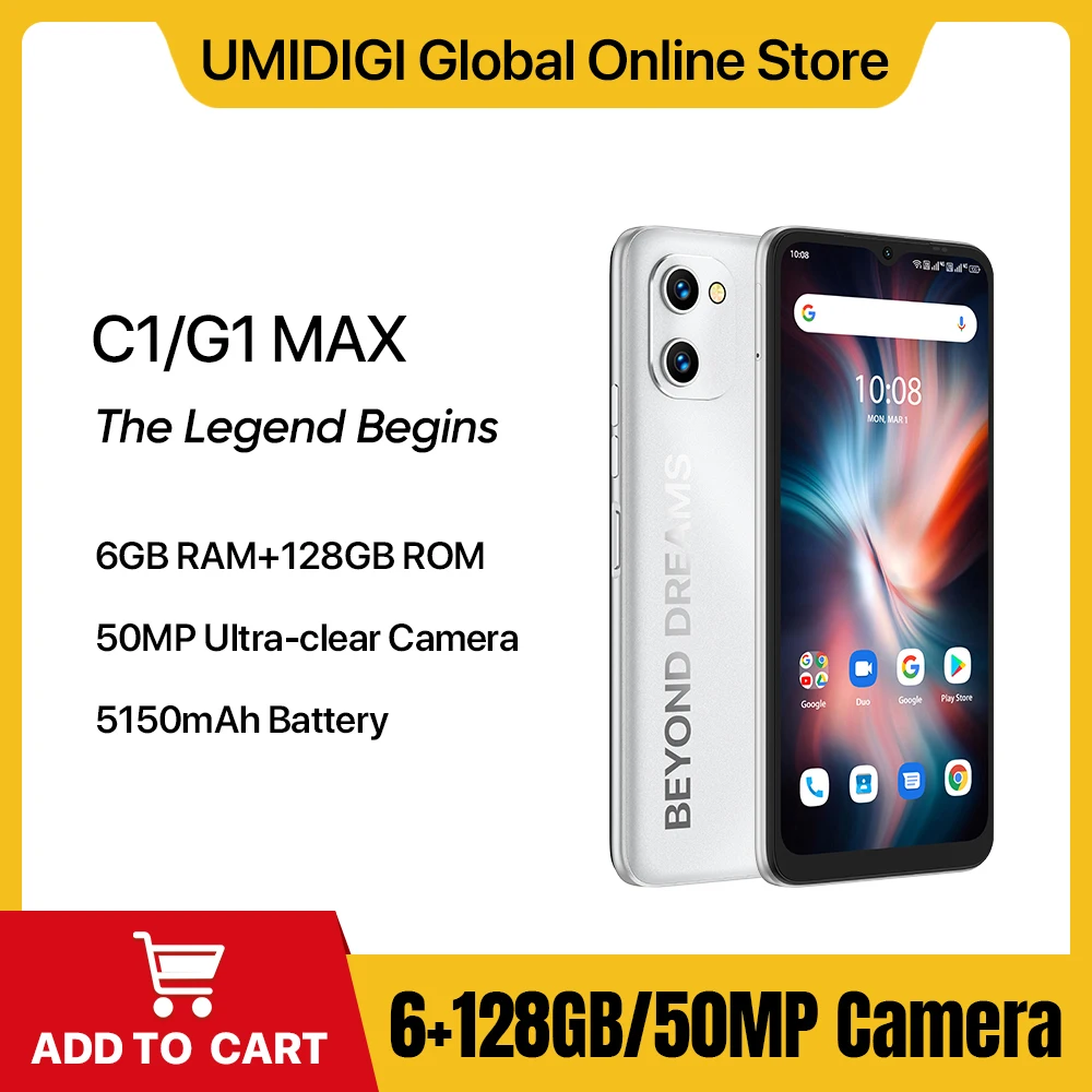 UMIDIGI-C1 G1 Max 듀얼 SIM 스마트폰, Unisoc T610 옥타코어, 50MP 카메라, 5150mAh 배터리, 6GB + 128GB 휴대폰