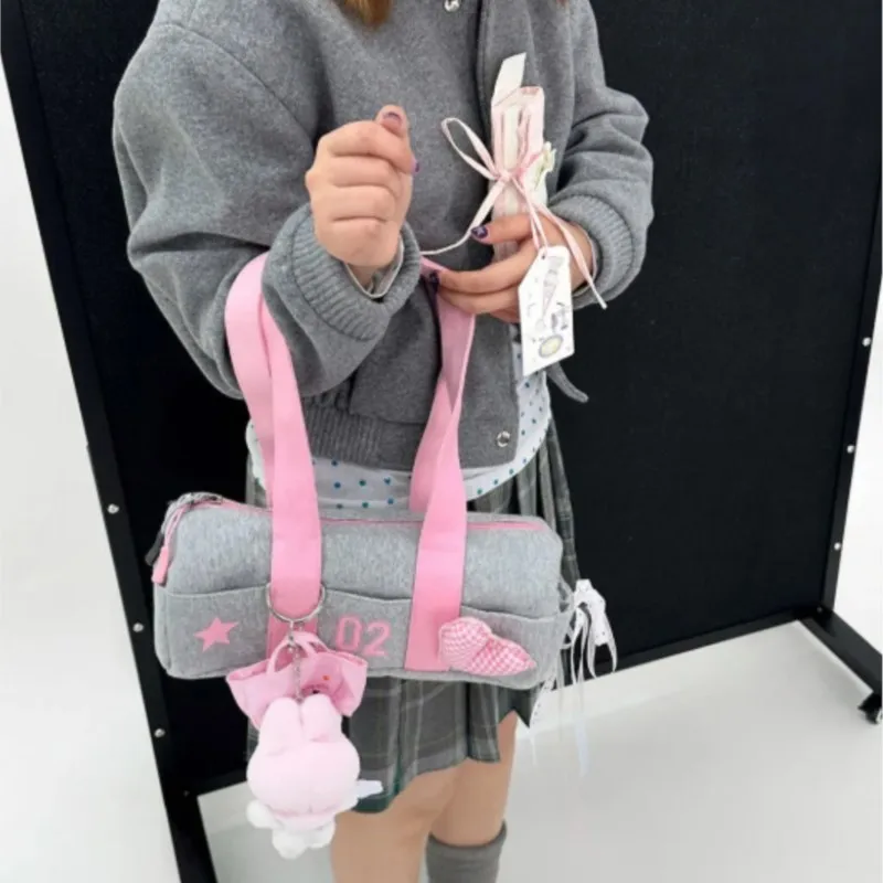 JIAERDI Harajuku Grey Handbag Canvas Bag Women Sports Large Capacity Y2k Shoulder Bags Female Large Capacity Underarm Bag 2025