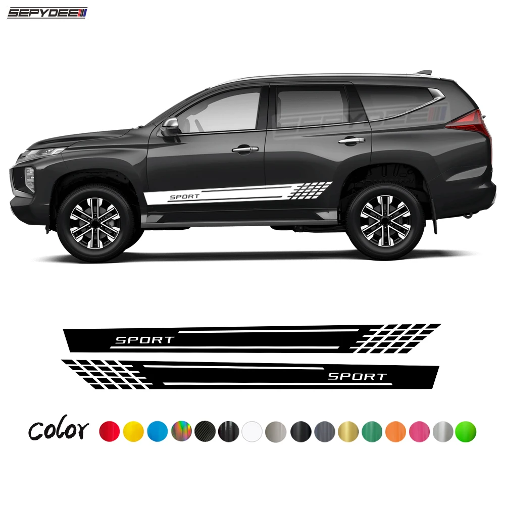 

2Pcs Checkered Sport Graphic Car Body Door Side Stickers Decals for Mitsubishi Pajero Sport GLX GLS EXCEED GSR Car Accessories