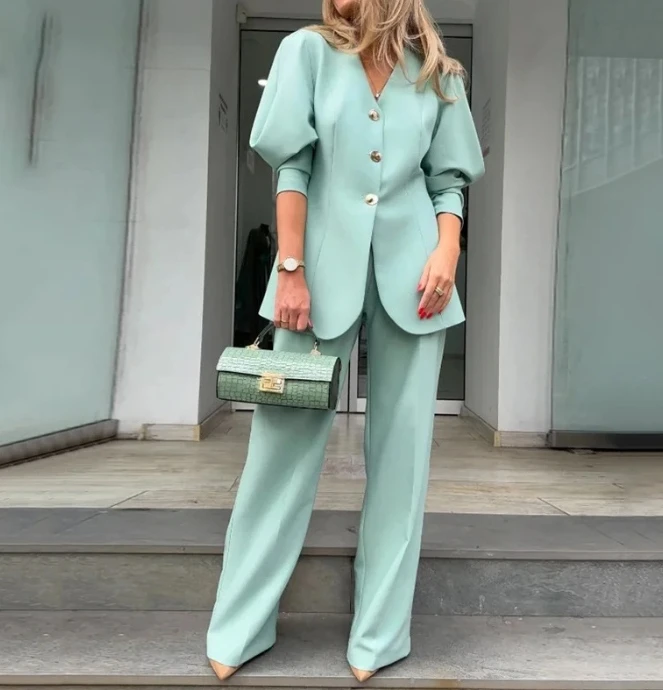 women s blouses satin bat sleeves stand up neck temperament commuting girl chiffon shirt clothes quickly available in stock 2023 Fashion Monochrome Lantern Sleeves Loose Fitting Suit Temperament Commuting Red and Beautiful Women's Set