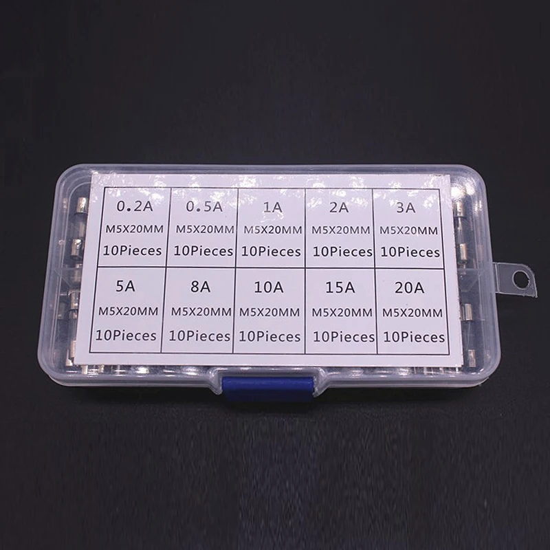 Car Fast-blow Glass Fuses Car Glass Tube Fuses 100/72pcs 0.2-20A 0.5-30A Assorted Kit for Light Inflator vacuum Cleaner car fuses kit
