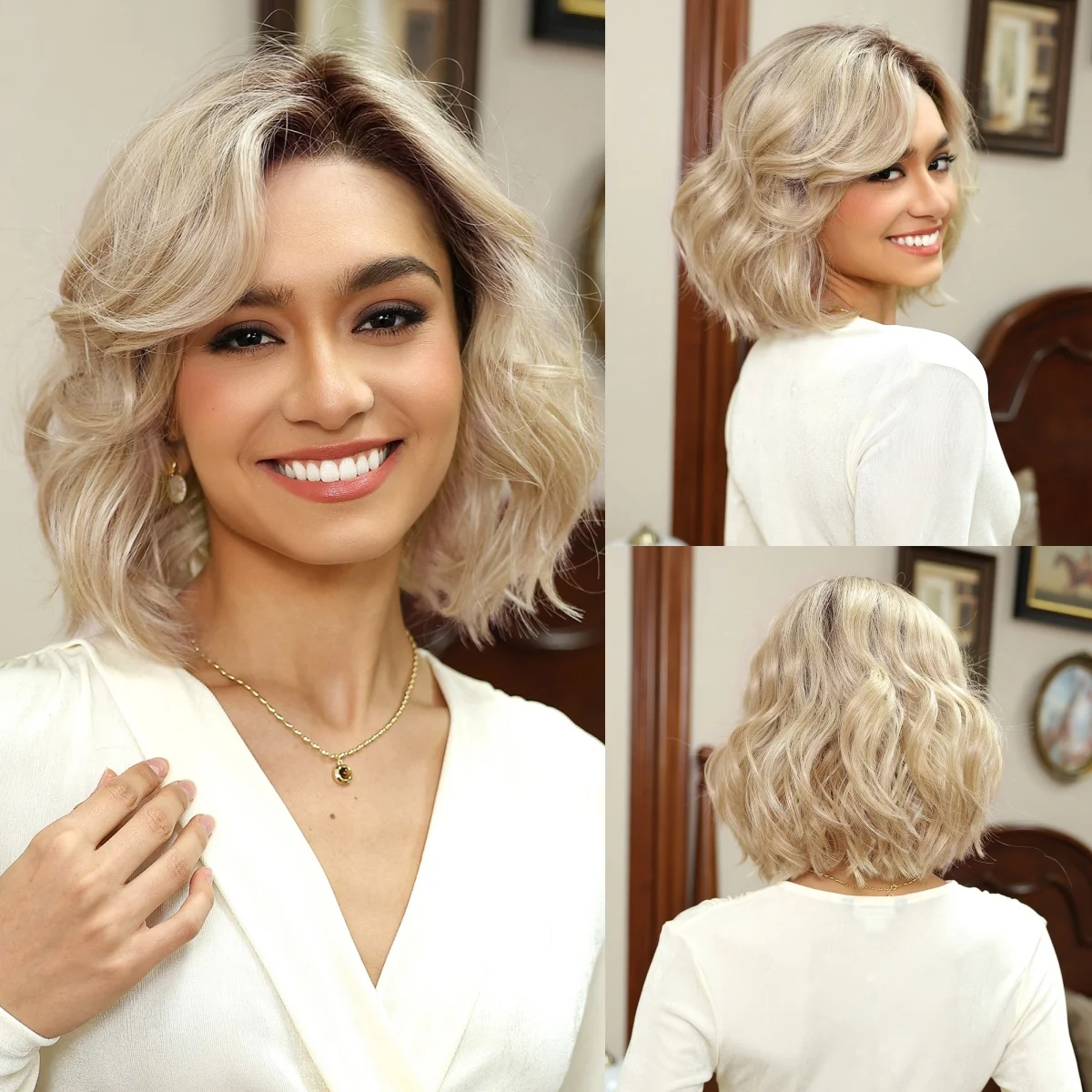 MONO Lace Hair FUTURE Fiber Blonde Pixie Cut Wigs Breathable Mono Lace Front Synthetic Wig Daily Use Heat Resistant Fiber