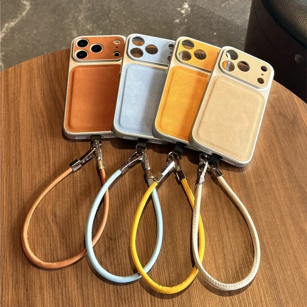 Cowboy Denim Wrist Strap Phone Case with Shockproof Camera Protection and Lanyard Attachment