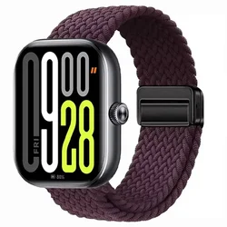Nylon Braided Magnetic Buckle Adjustable Loop Strap Bracelet in Breathable Design for Mi Band 9 8 Pro (Cherry color)