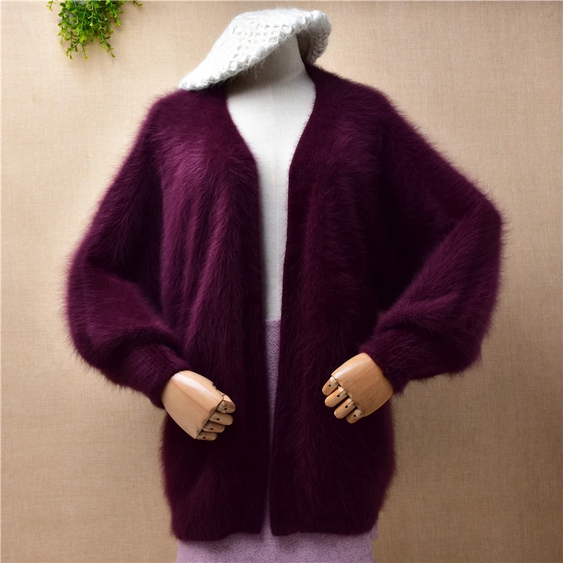 

female women fall winter clothing mink cashmere knitted long batwing sleeve loose cardigan mantle angora fur jacket coat sweater