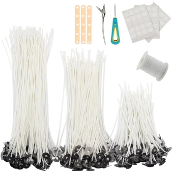 Nouveau ensemble de mèches de bougie en coton ciré avec support, mèches de bougie originales sans fumée, huile de soja, noyau de cire tissé, fabrication de bougies, fournitures 1