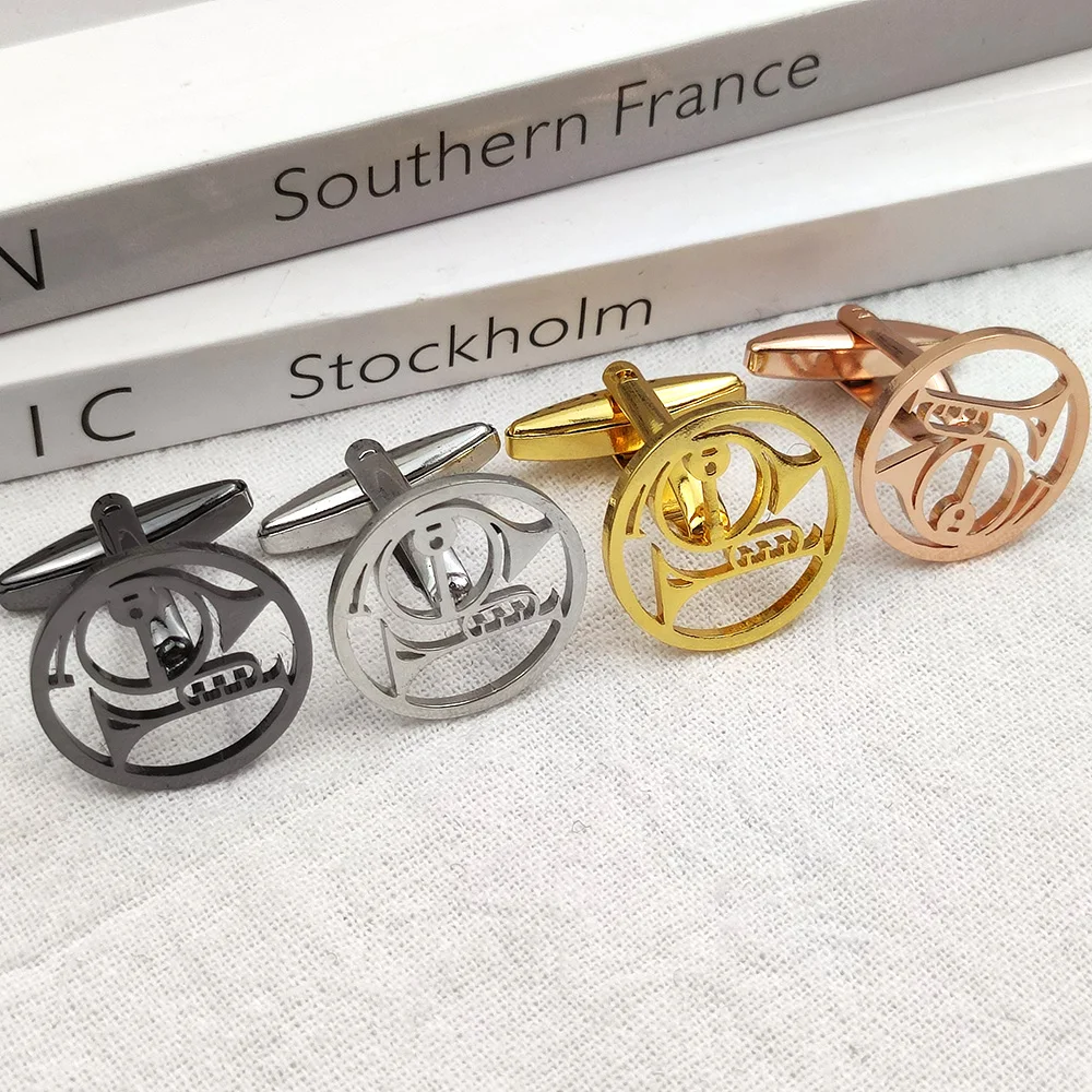 

Cufflinks for Men Shirts Personality Round Trumpet Pattern Stainless Steel Luxury Gold Cufflinks Accessories Jewellery Fine Gift