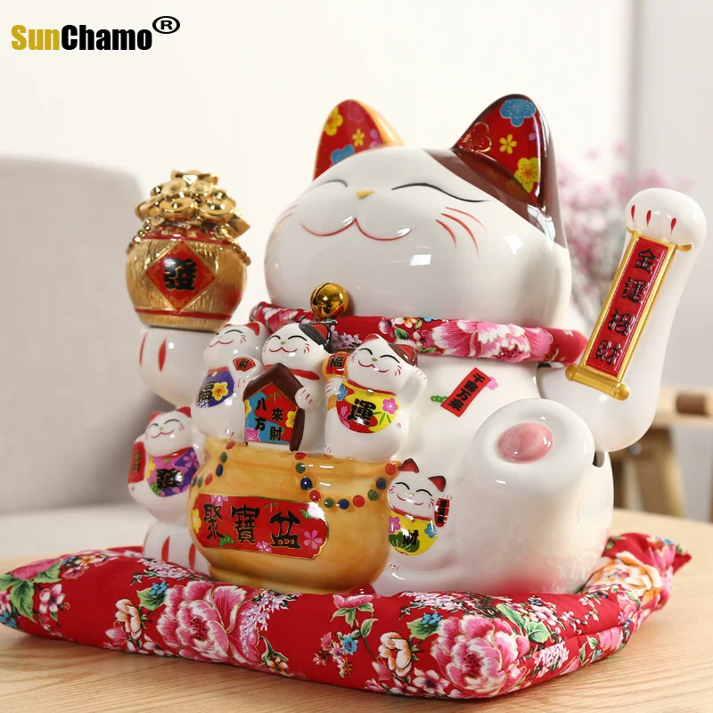 Tirelire Maneki Neko à vagues électriques 10 pouces, chat porte-bonheur,  ameublement, cadeau de magasin riche, chinois, bonne Fortune Sunchamo -  AliExpress