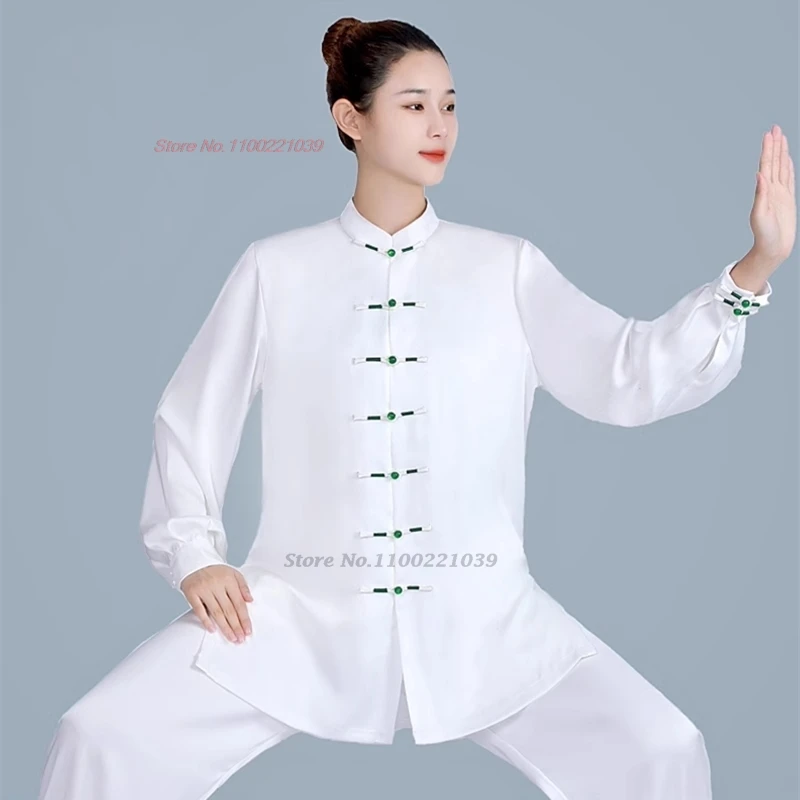 2024 Cinese Vintage Tai Chi Wushu Kungfu Vestiti Top + Pantaloni Set Arti Marziali Tai Chi Allenamento Esercizio Uniforme Prestazioni Di Squadra