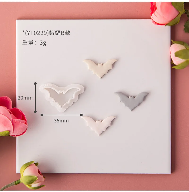Description Picture 4 of itemHalloween Series Creative Mini Bat Shape Clay Cutting Molds Cutters For Making Soft Clay Earrings Jewelry Accessories DIY Gifts