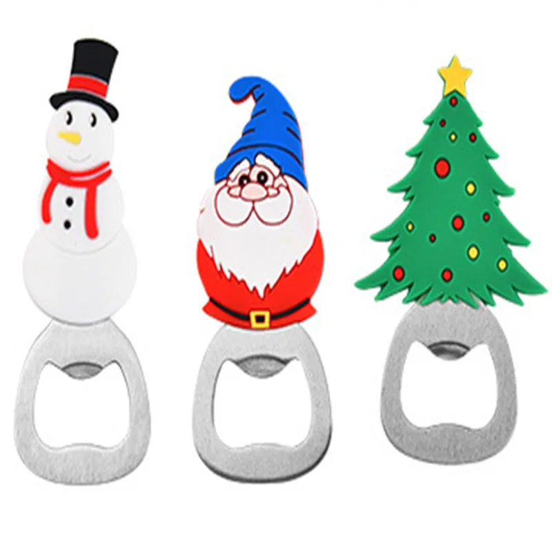 Christmas Beer Opener Santa Snowman Bottle Openers Silicone Stainless Steel Bottle Opening for 2025 Navidad Party Decor Supplies
