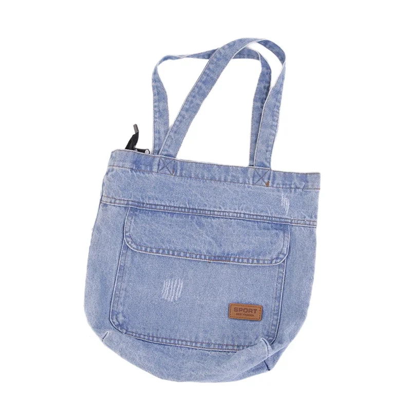 

Повседневная рваная джинсовая сумка-тоут для подростков с верхней ручкой, Женская Повседневная модная Мягкая тканевая сумка для книг, школьная Повседневная сумка, сумка для покупок